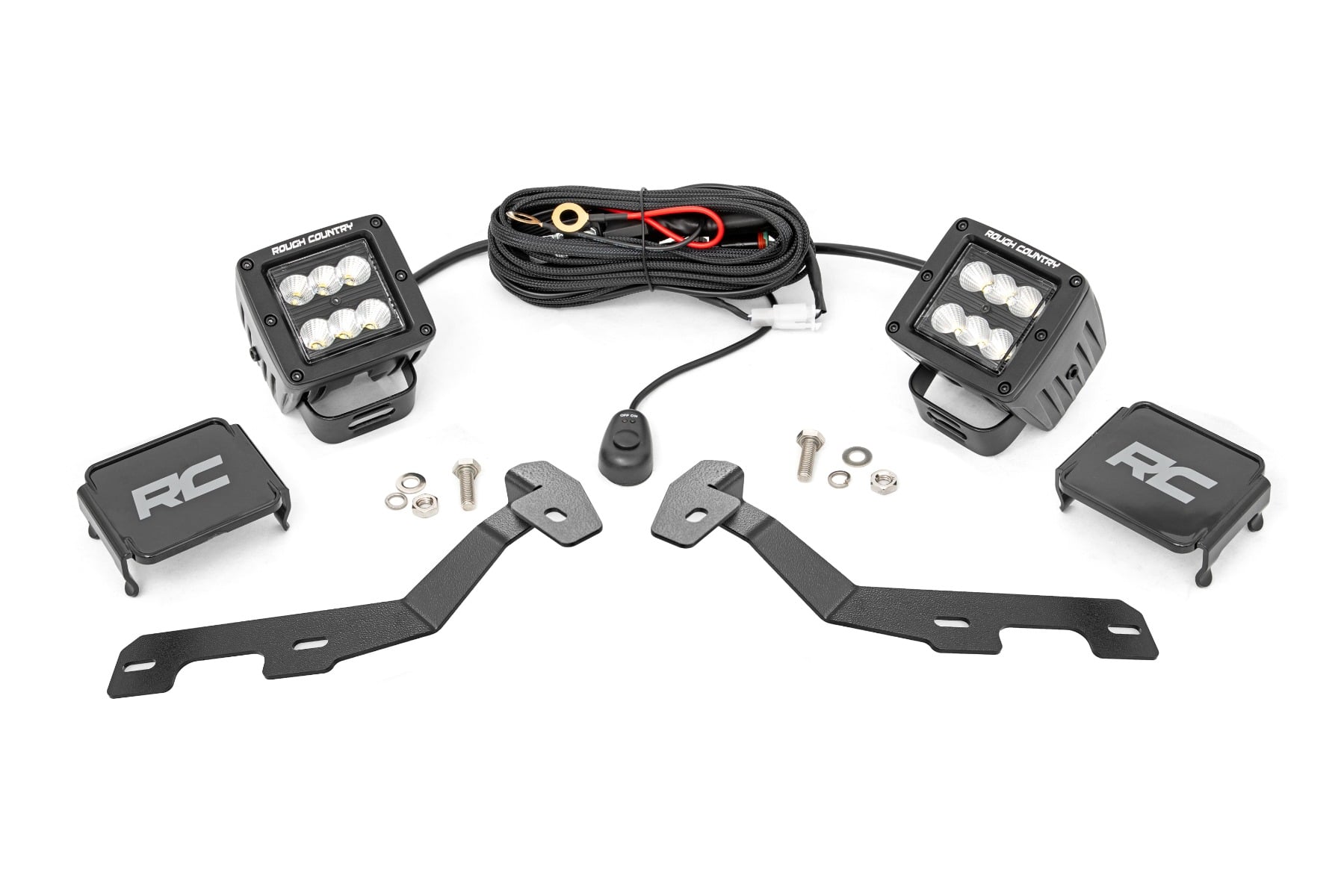 Rough Country LED Light Kit Ditch Mount 2″ Black Pair Flood Ram 1500 2WD/4WD (19-26)
