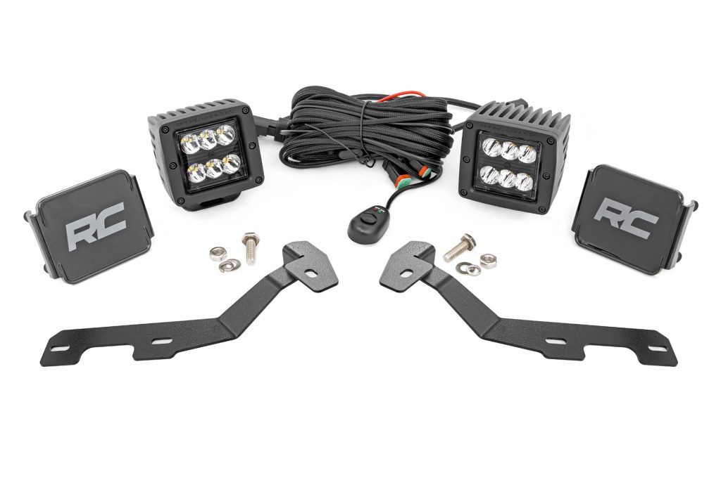 Rough Country LED Light Kit Ditch Mount 2″ Black Pair Spot Ram 1500 2WD/4WD (19-26)