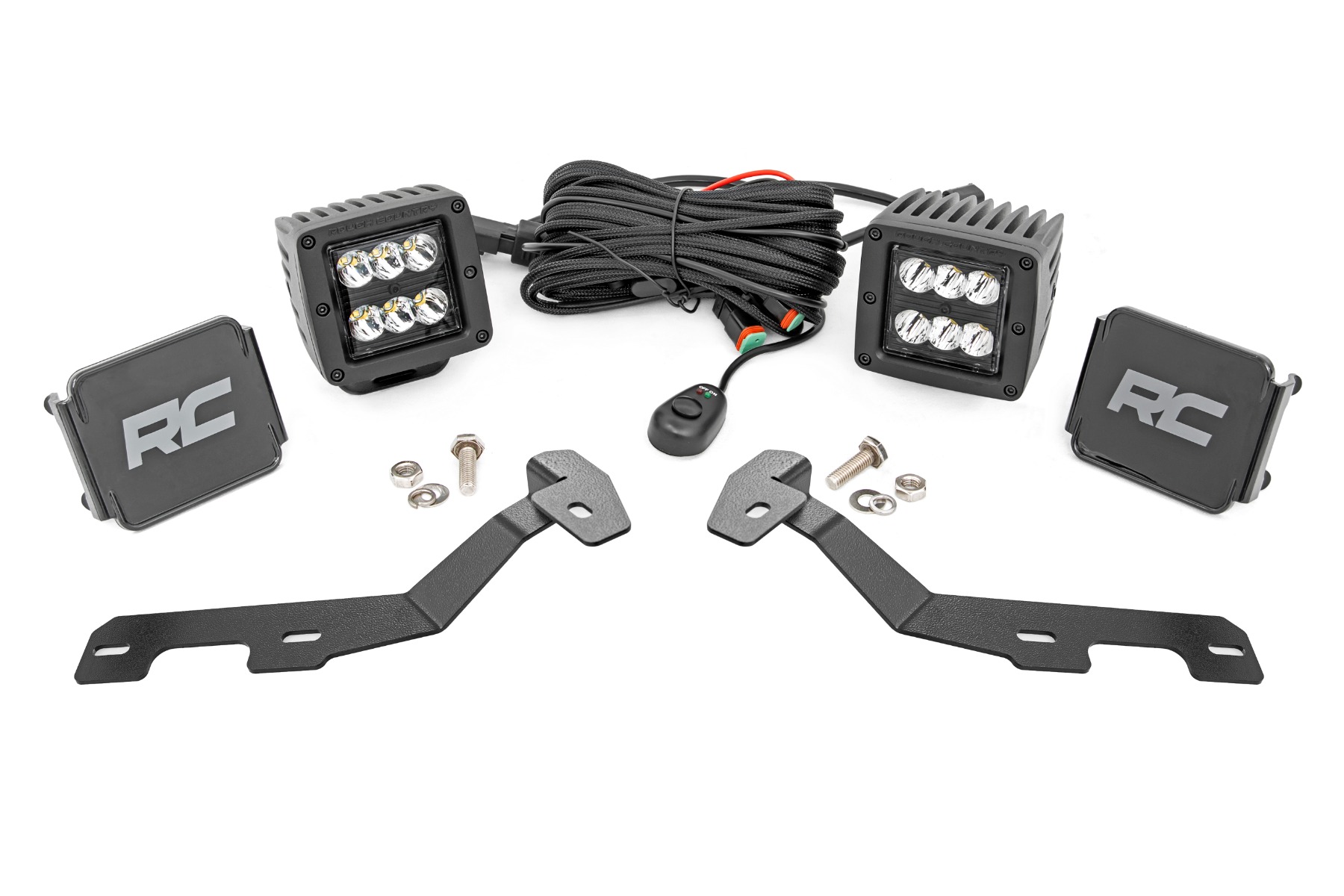 Rough Country LED Light Kit Ditch Mount 2β³ Black Pair Spot Ram 1500 2WD/4WD (19-26)