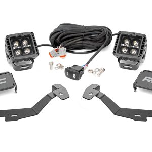 Rough Country LED Light Kit Ditch Mount 2″ Black Pair White DRL Ram 1500 (19-26)