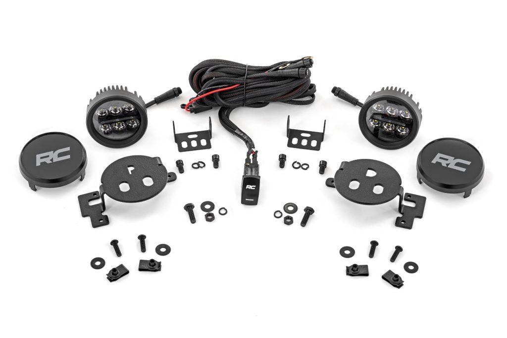 Rough Country LED Fog Light Kit 3.5 Inch Round Black Series Amber DRL Ram 1500 (2019-2024)