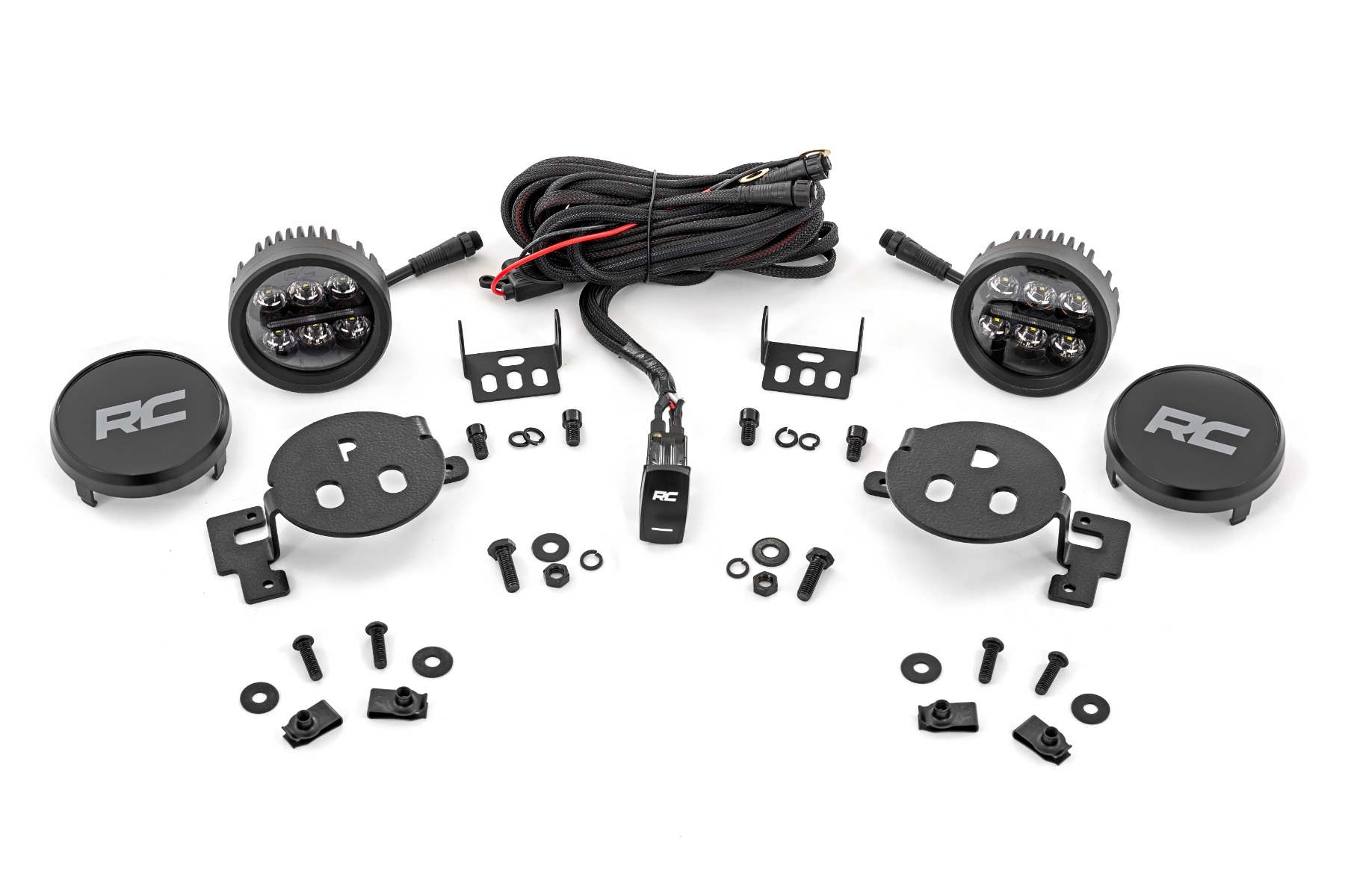Rough Country LED Fog Light Kit 3.5 Inch Round Black Series Amber DRL Ram 1500 (2019-2024)