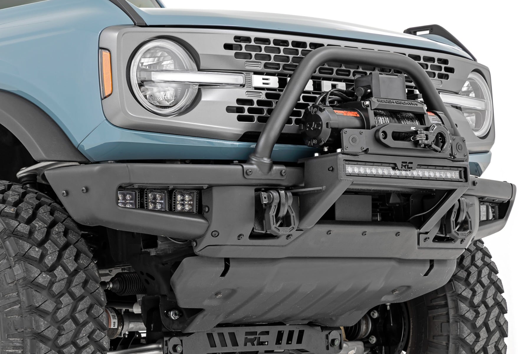 Rough Country High Winch Mount All Models 20 Inch Black Single Row LED Ford Bronco (21-26)