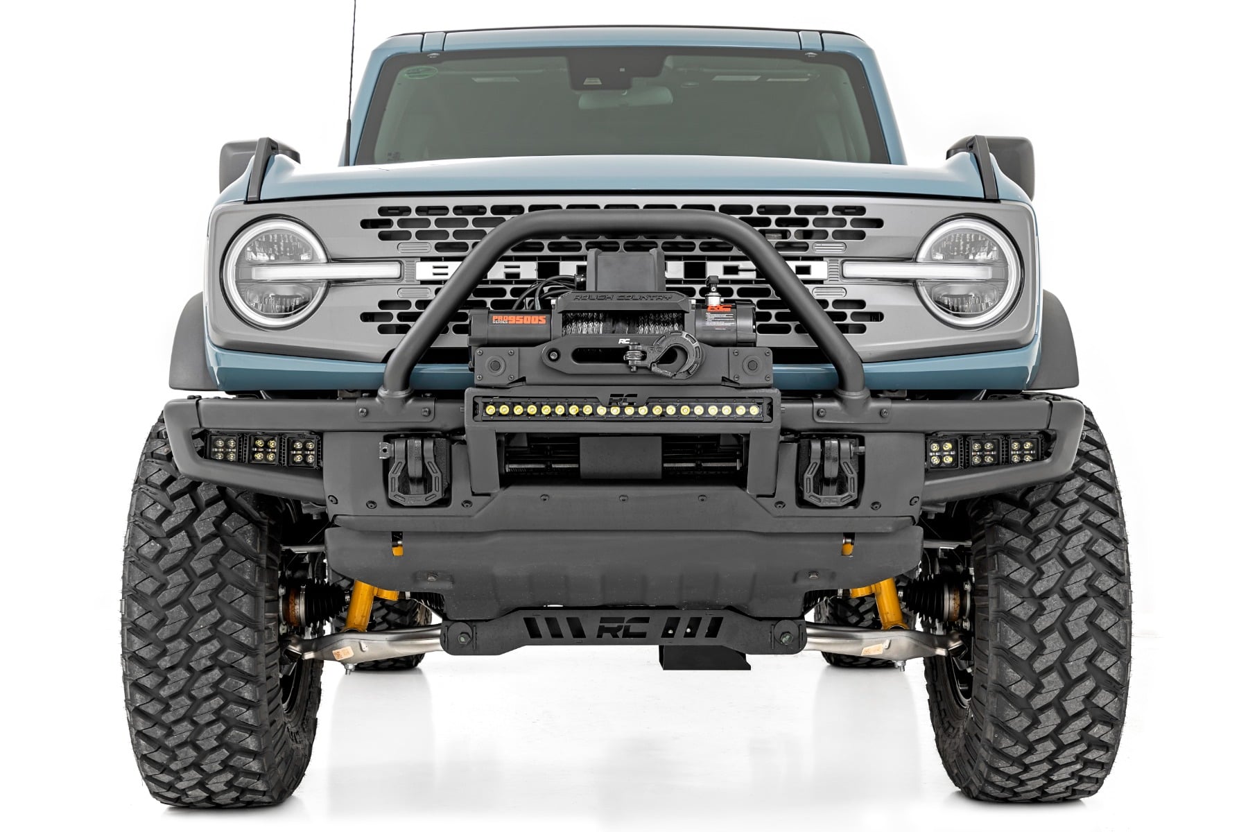 Rough Country High Winch Mount All Models 20 Inch Black Single Row LED DRL Ford Bronco (21-26)