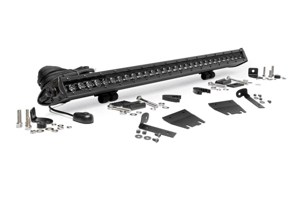 Rough Country LED Light Kit Hood Mount 30″ Black Single Row Jeep Gladiator JT/Wrangler JL (18-26)