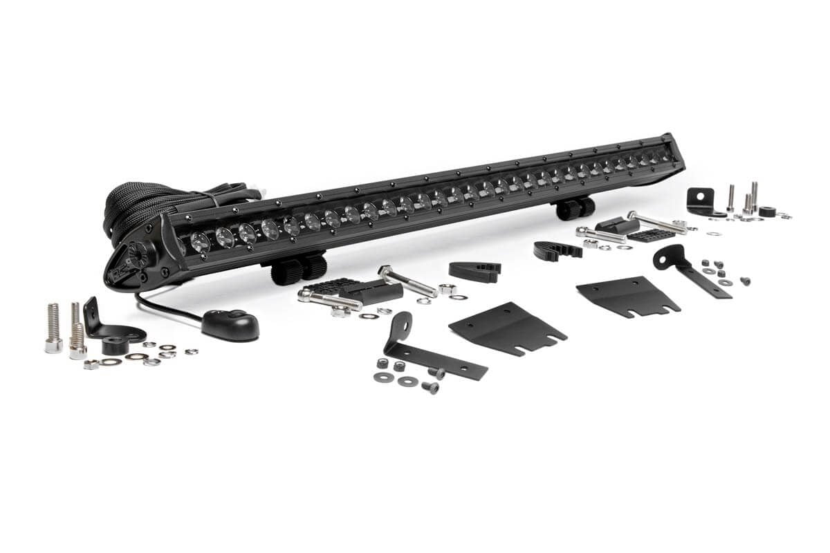 Rough Country LED Light Kit Hood Mount 30β³ Black Single Row Jeep Gladiator JT/Wrangler JL (18-26)