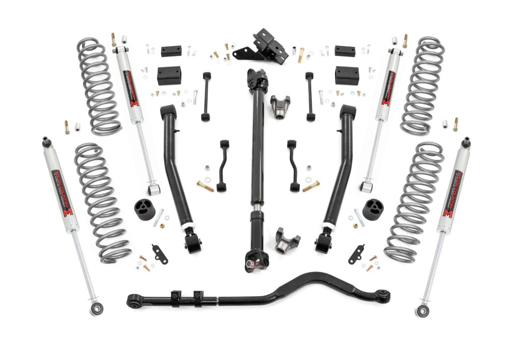 Rough Country 3.5 Inch Lift Kit Adj Lower FR D/S M1 Jeep Wrangler Unlimited (18-23)