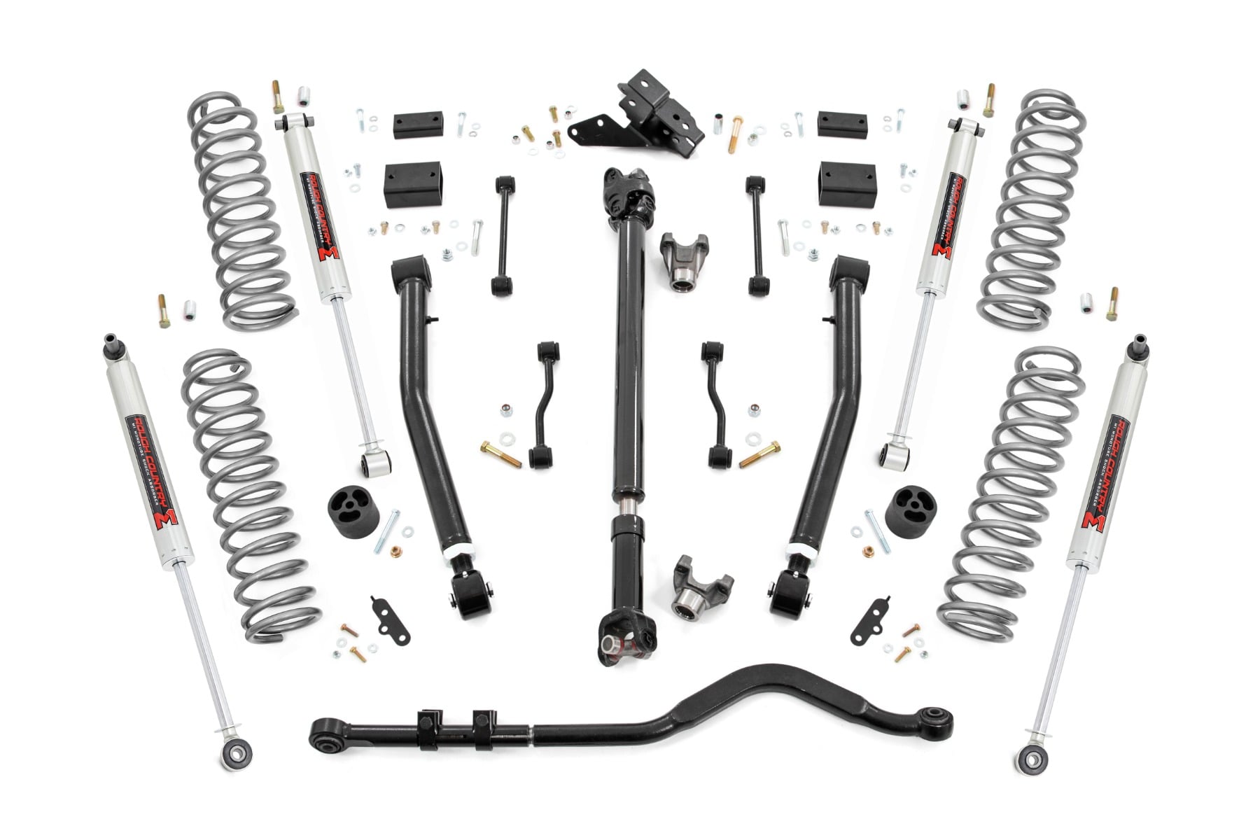 Rough Country 3.5 Inch Lift Kit Adj Lower FR D/S M1 Jeep Wrangler Unlimited Rubicon (18-23)
