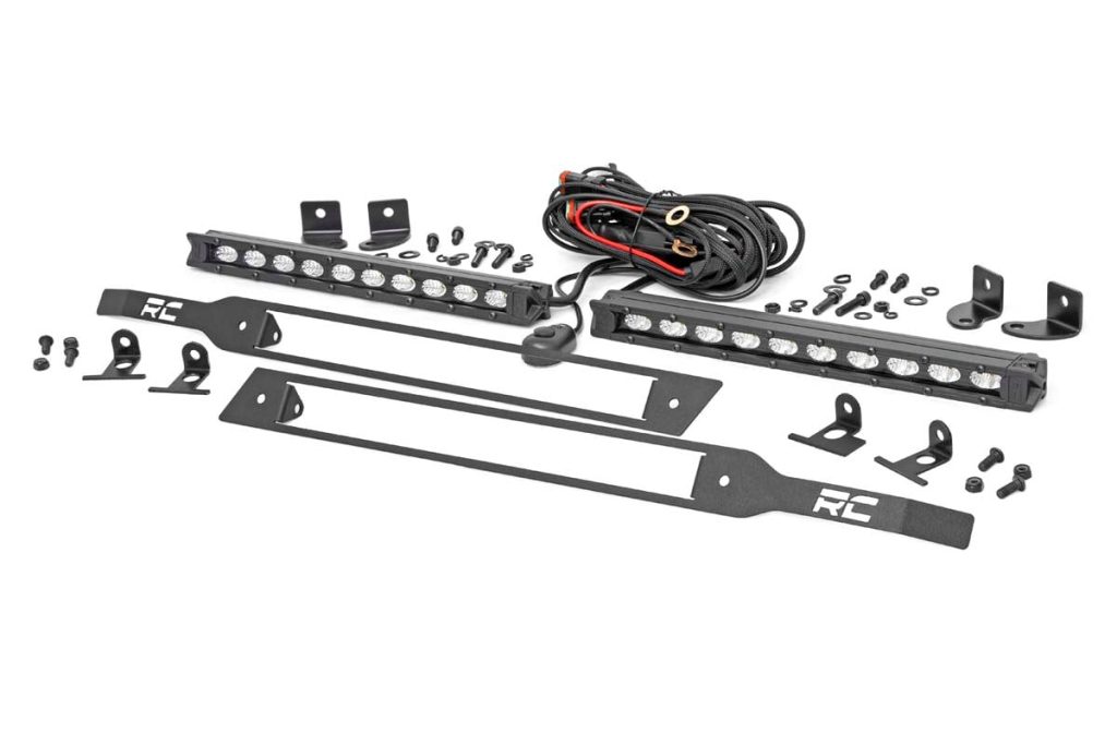 Rough Country LED Light Kit Grille Mount 10″ Black Slimline Pair Chevy Silverado 1500 (19-22)