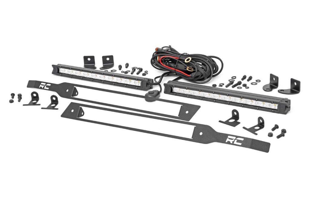 Rough Country LED Light Kit Grille Mount 10″ Chrome Slimline Pair Chevy Silverado 1500 (19-22)