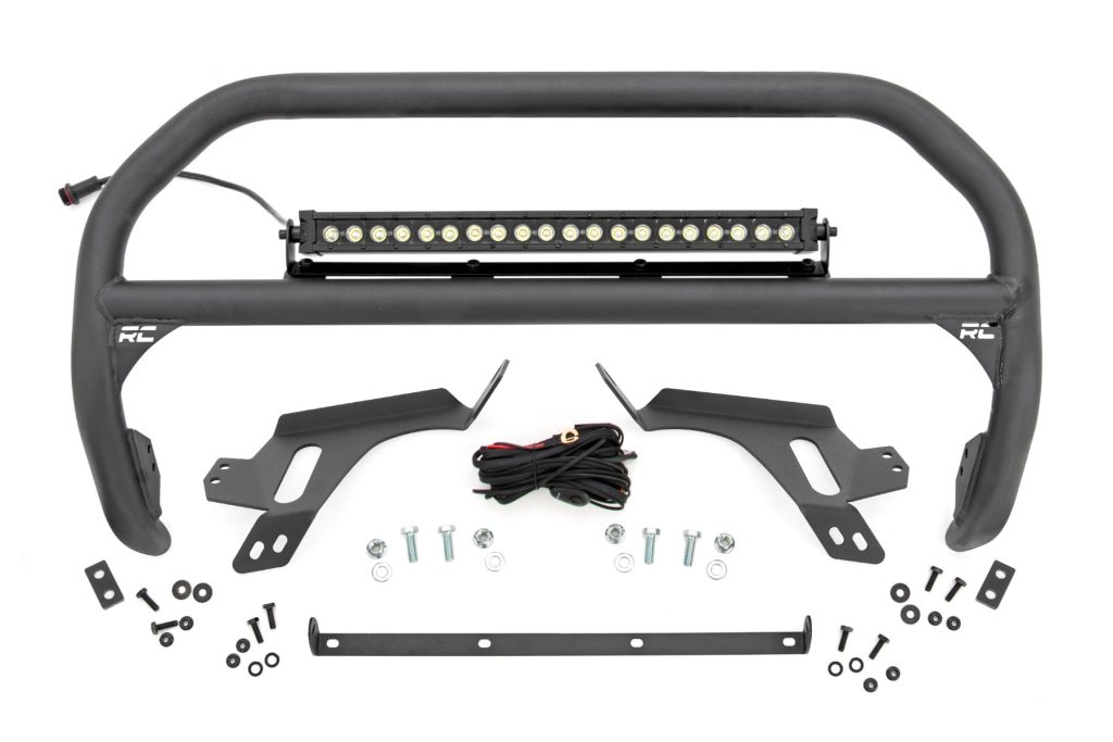 Rough Country Nudge Bar w/ Tow Hooks 20 Inch BLK DRL Single Row LED Ford Bronco Sport (21-24)
