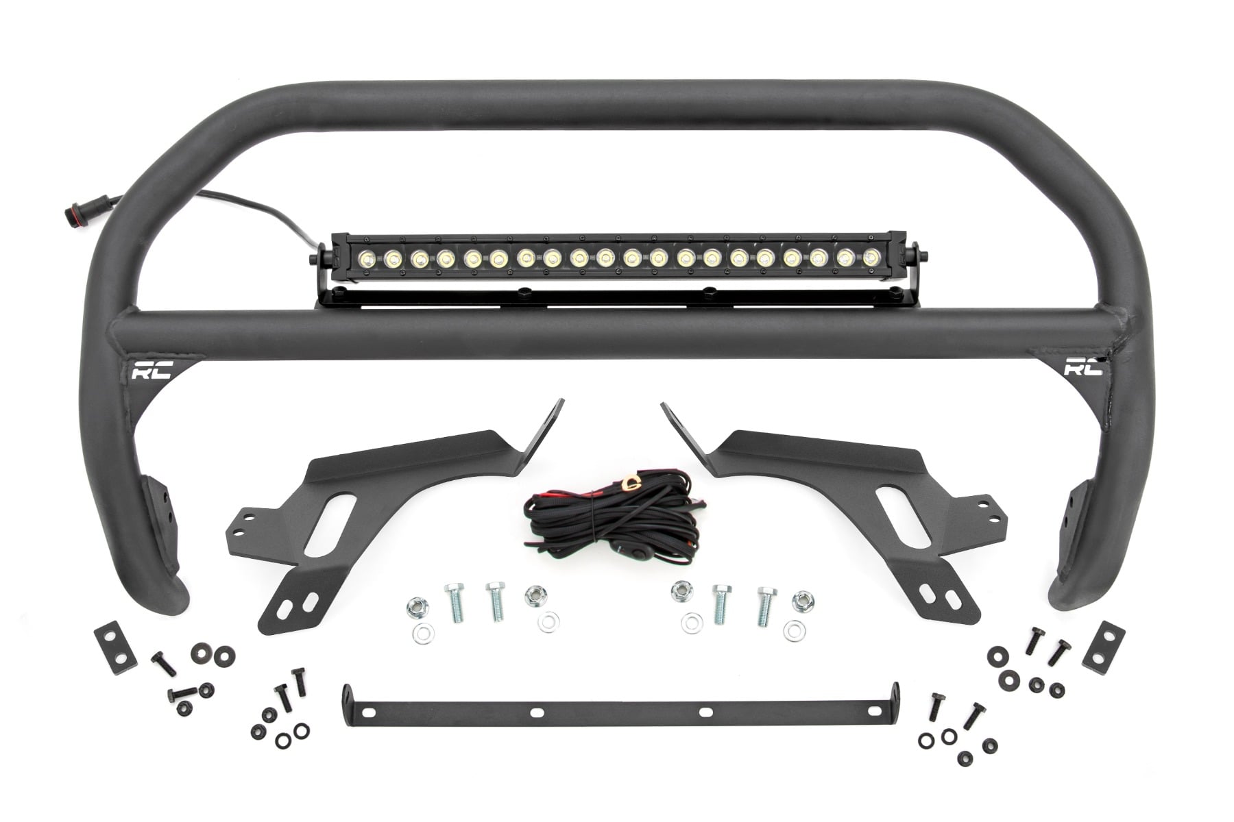 Rough Country Nudge Bar w/ Tow Hooks 20 Inch BLK DRL Single Row LED Ford Bronco Sport (21-24)