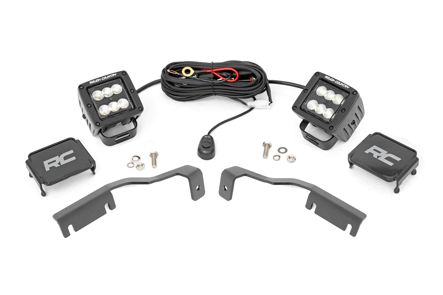 Rough Country LED Light Kit Ditch Mount 2″ Black Pair Flood Nissan Frontier (22-26)