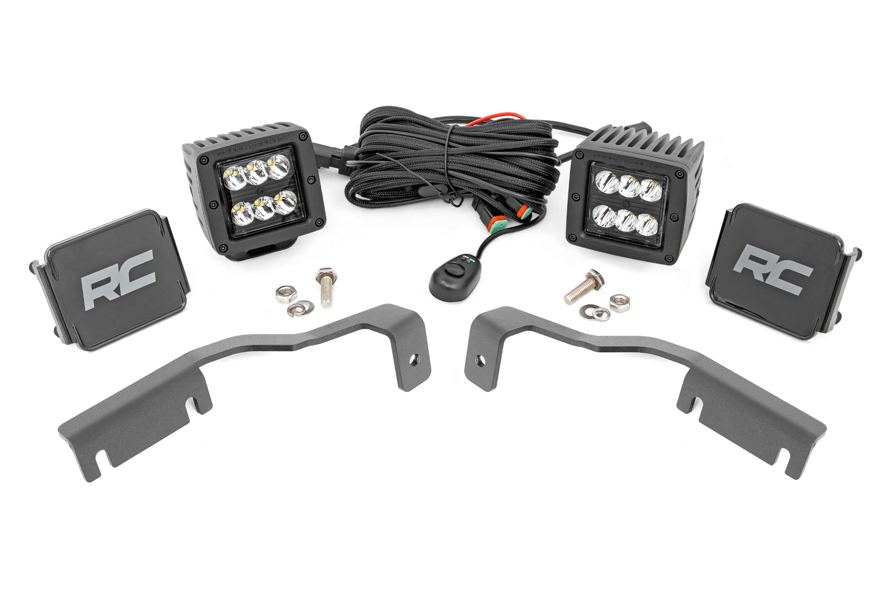 Rough Country LED Light Kit Ditch Mount 2β³ Black Pair Spot Nissan Frontier (22-26)