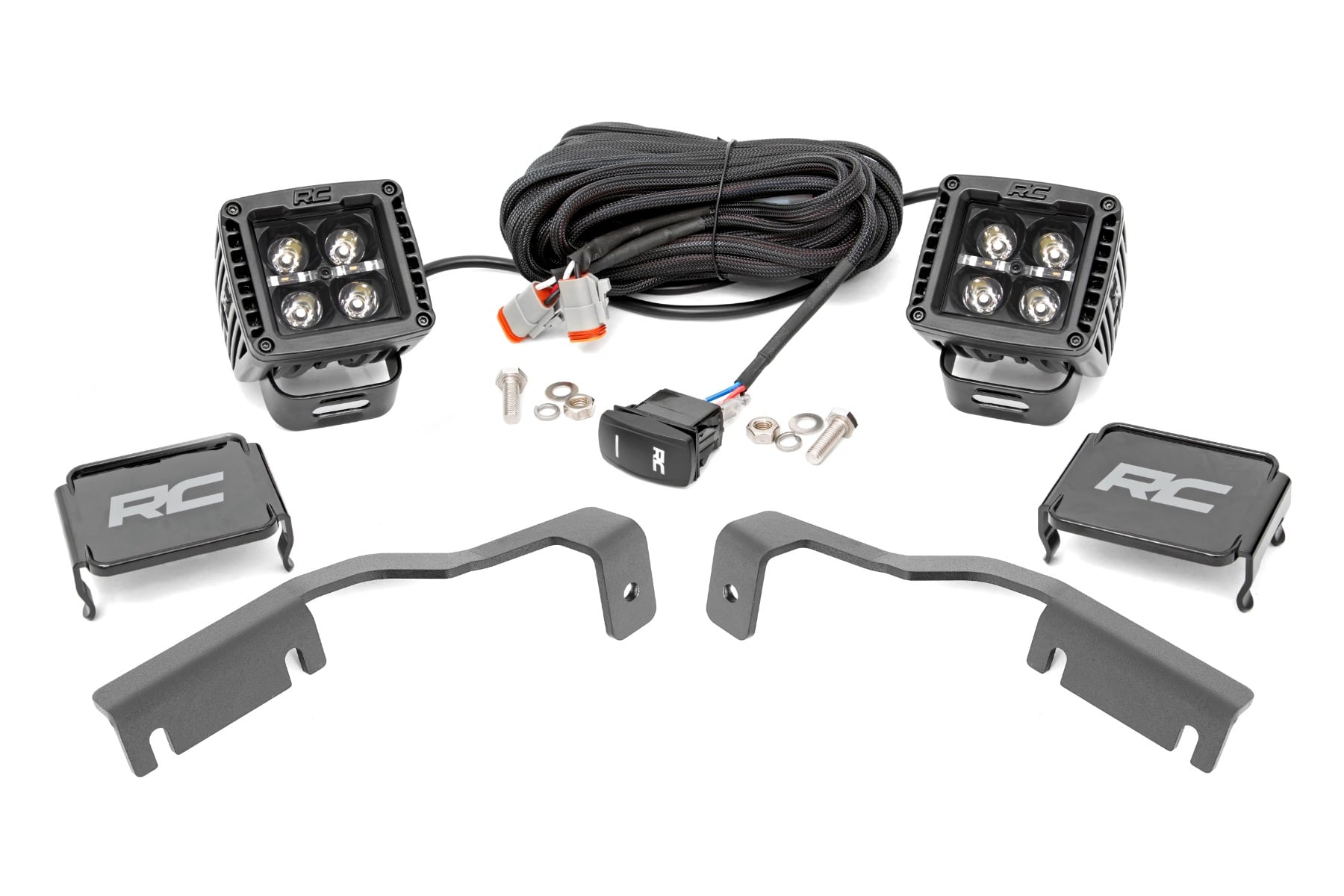 Rough Country LED Light Kit Ditch Mount 2″ Black Pair Amber DRL Nissan Frontier (22-26)