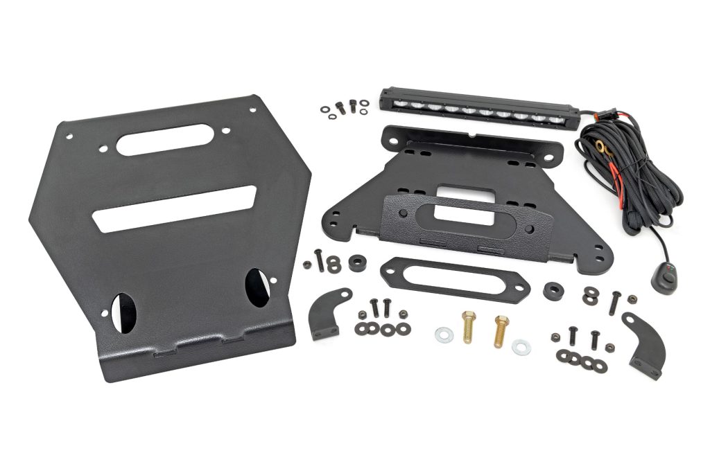 Rough Country LED Light Winch Mount Front 10″ Black Slimline Polaris RZR Pro R