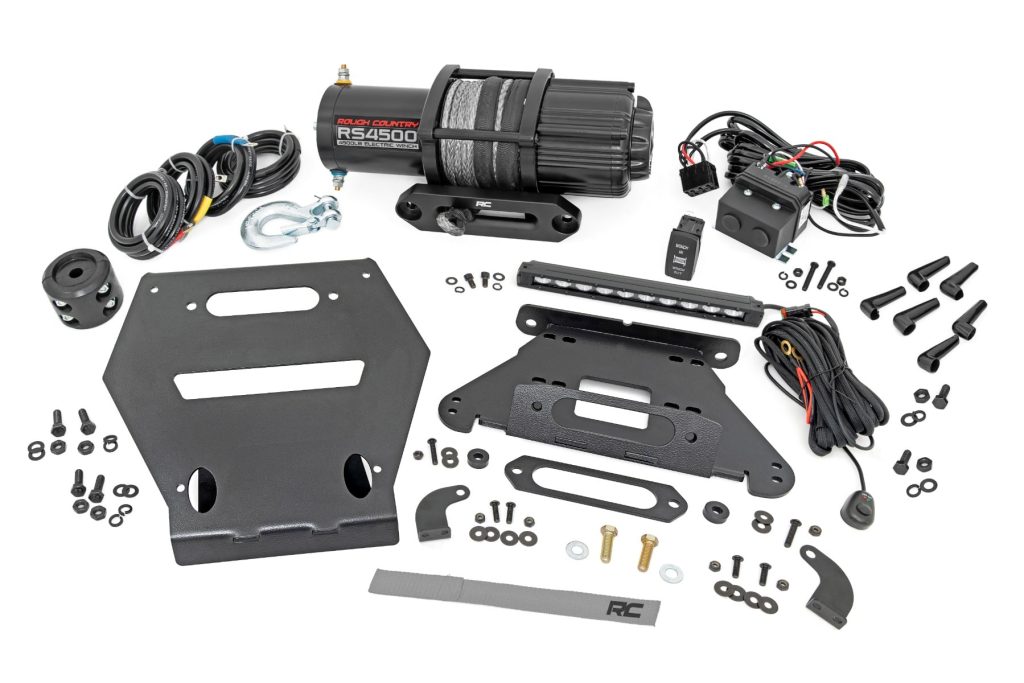 Rough Country LED Light Winch Mount RS4500S 10″ Black Slimline Polaris RZR Pro R