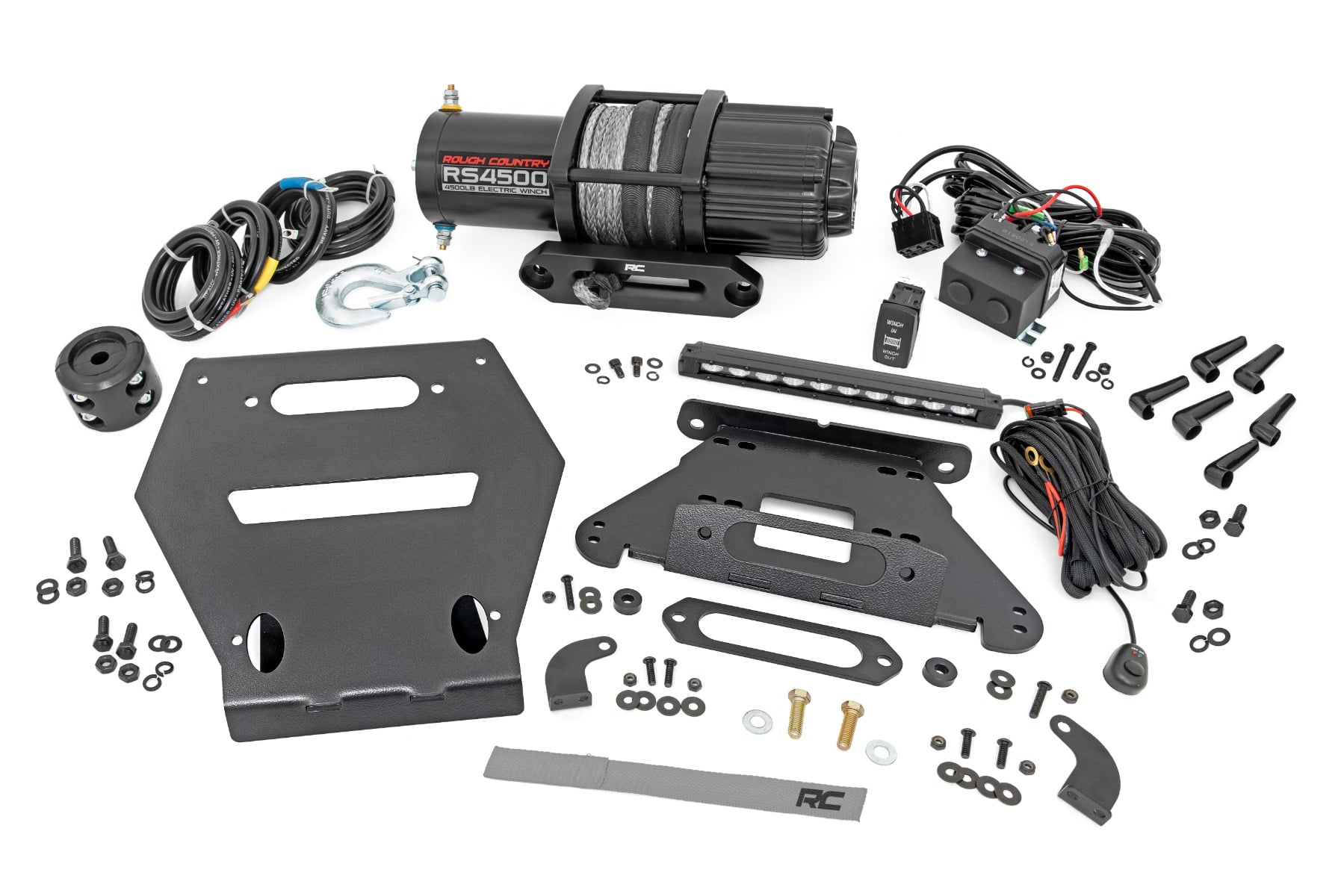Rough Country LED Light Winch Mount RS4500S 10β³ Black Slimline Polaris RZR Pro R