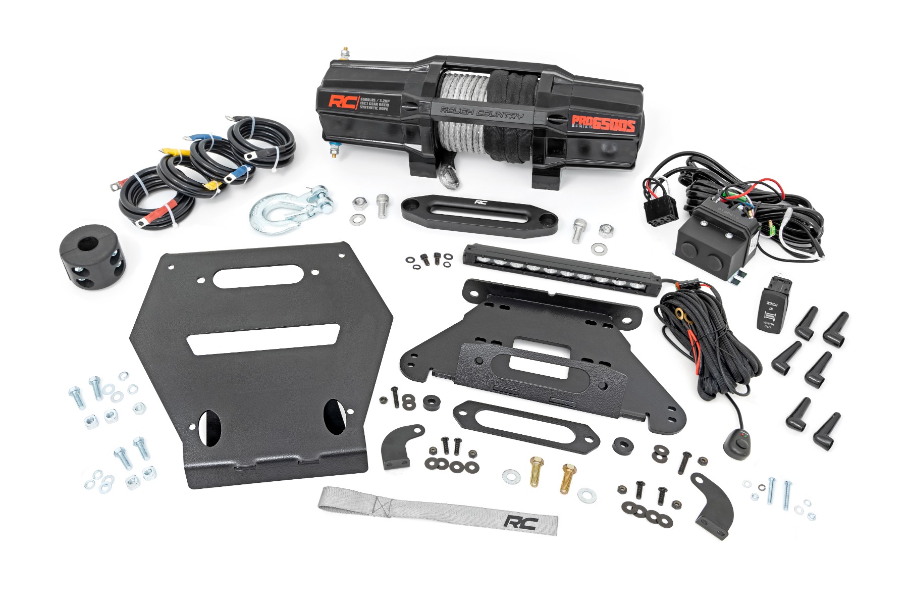 Rough Country LED Light Winch Mount RS6500S 10β³ Black Slimline Polaris RZR Pro R