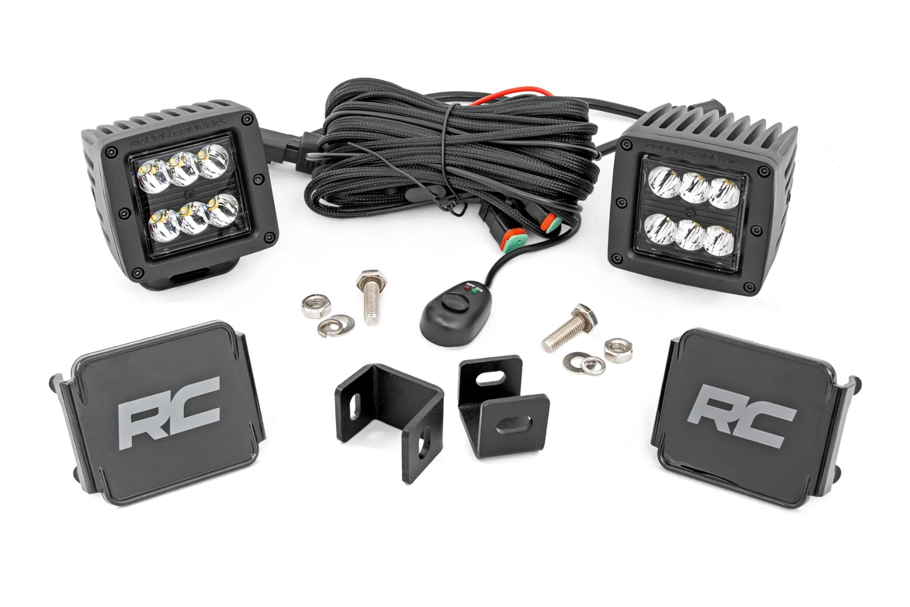 Rough Country LED Light Kit Ditch Mount 2β³ Black Pair Spot Toyota Tundra (22-26)