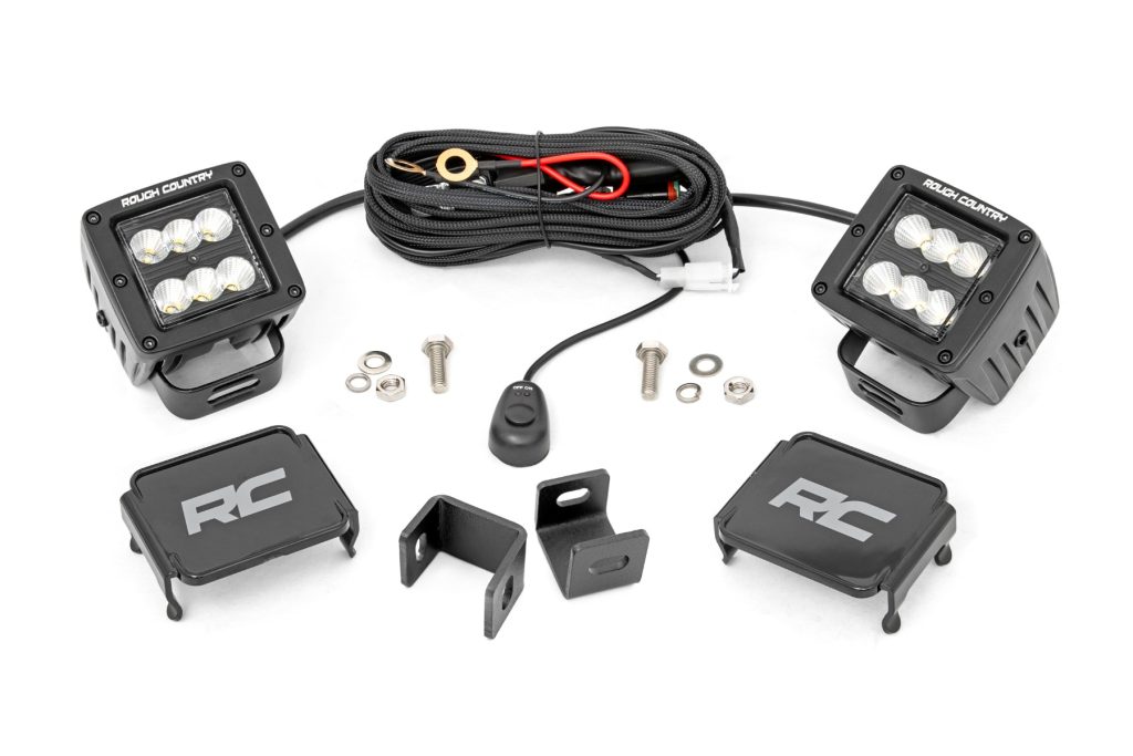 Rough Country LED Light Kit Ditch Mount 2″ Black Pair Flood Toyota Tundra (22-26)
