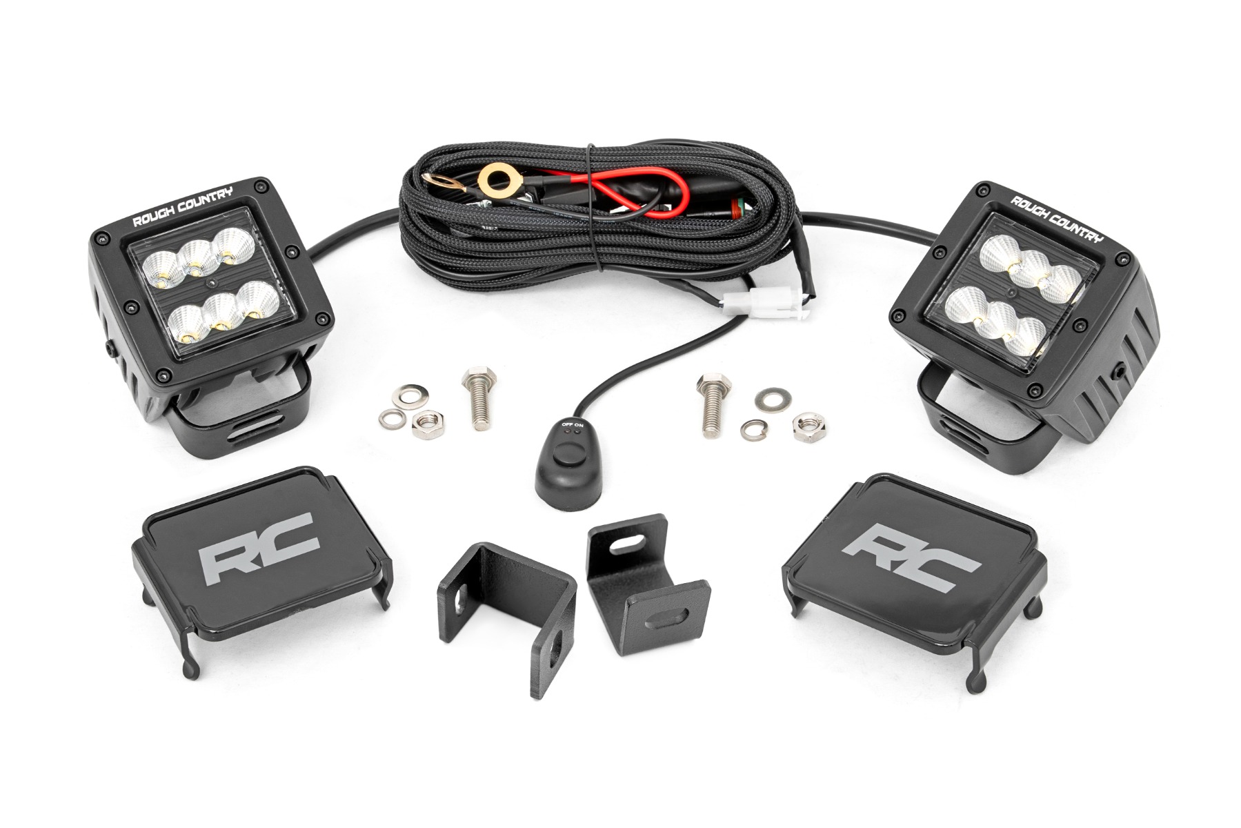 Rough Country LED Light Kit Ditch Mount 2″ Black Pair Flood Toyota Tundra (22-26)