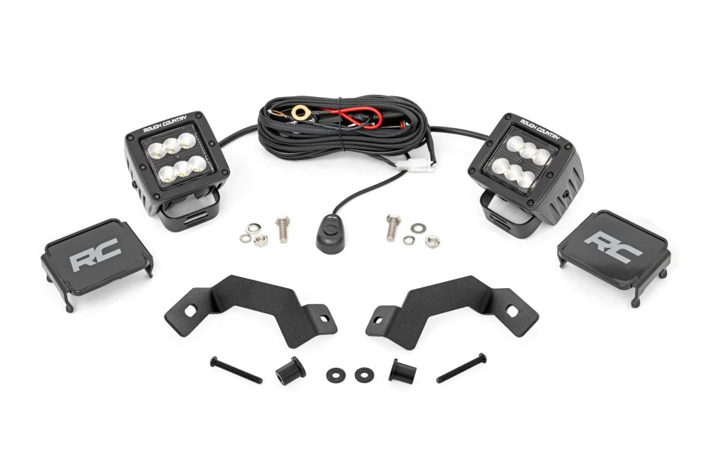 Rough Country LED Light Kit Ditch Mount 2β³ Black Pair Flood Toyota Land Cruiser (24-26)