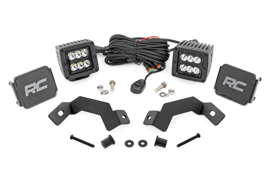 Rough Country LED Light Kit Ditch Mount 2β³ Black Pair Spot Toyota Land Cruiser (24-26)