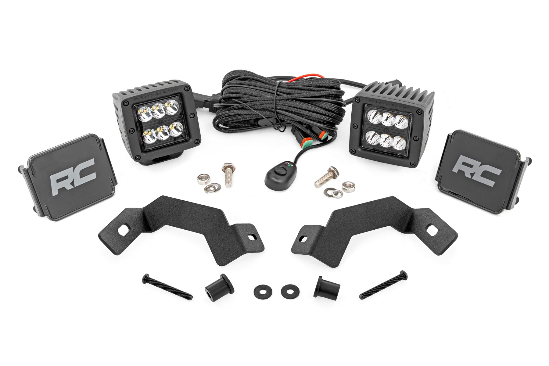 Rough Country LED Light Kit Ditch Mount 2β³ Black Pair Spot Toyota Land Cruiser (24-26)
