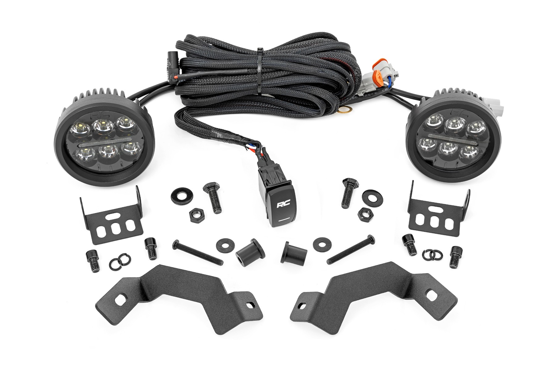 Rough Country LED Light Kit Ditch Mount Black Series Round 3.5 Inch Amber DRL Toyota LandCruiser (2024)