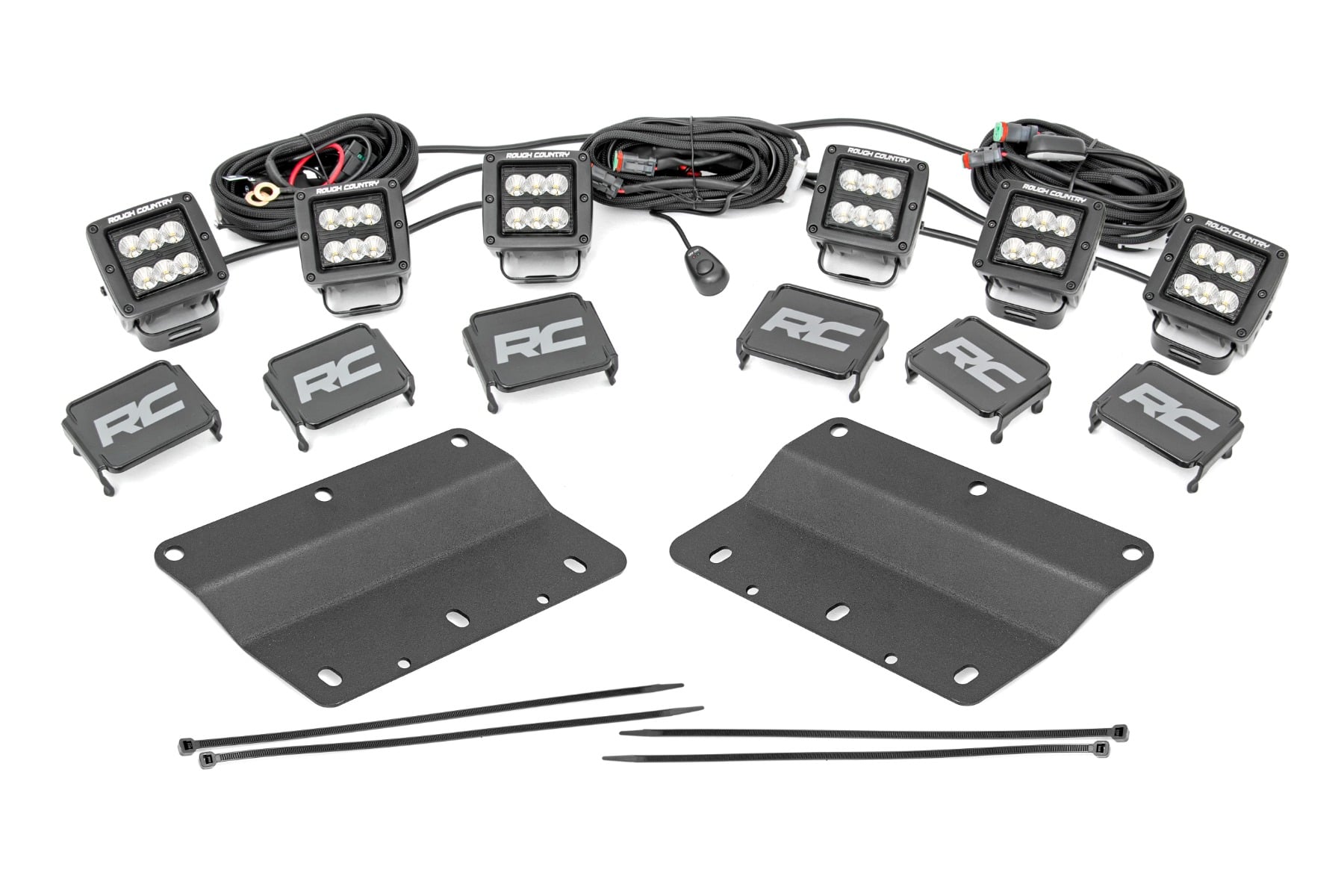 Rough Country LED Light Kit Fog Mount Triple 2β³ Black Pair Flood Ford Bronco (21-26)