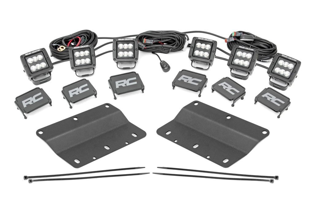 Rough Country LED Light Kit Fog Mount Triple 2″ Black Pair Spot/Flood Ford Bronco (21-26)