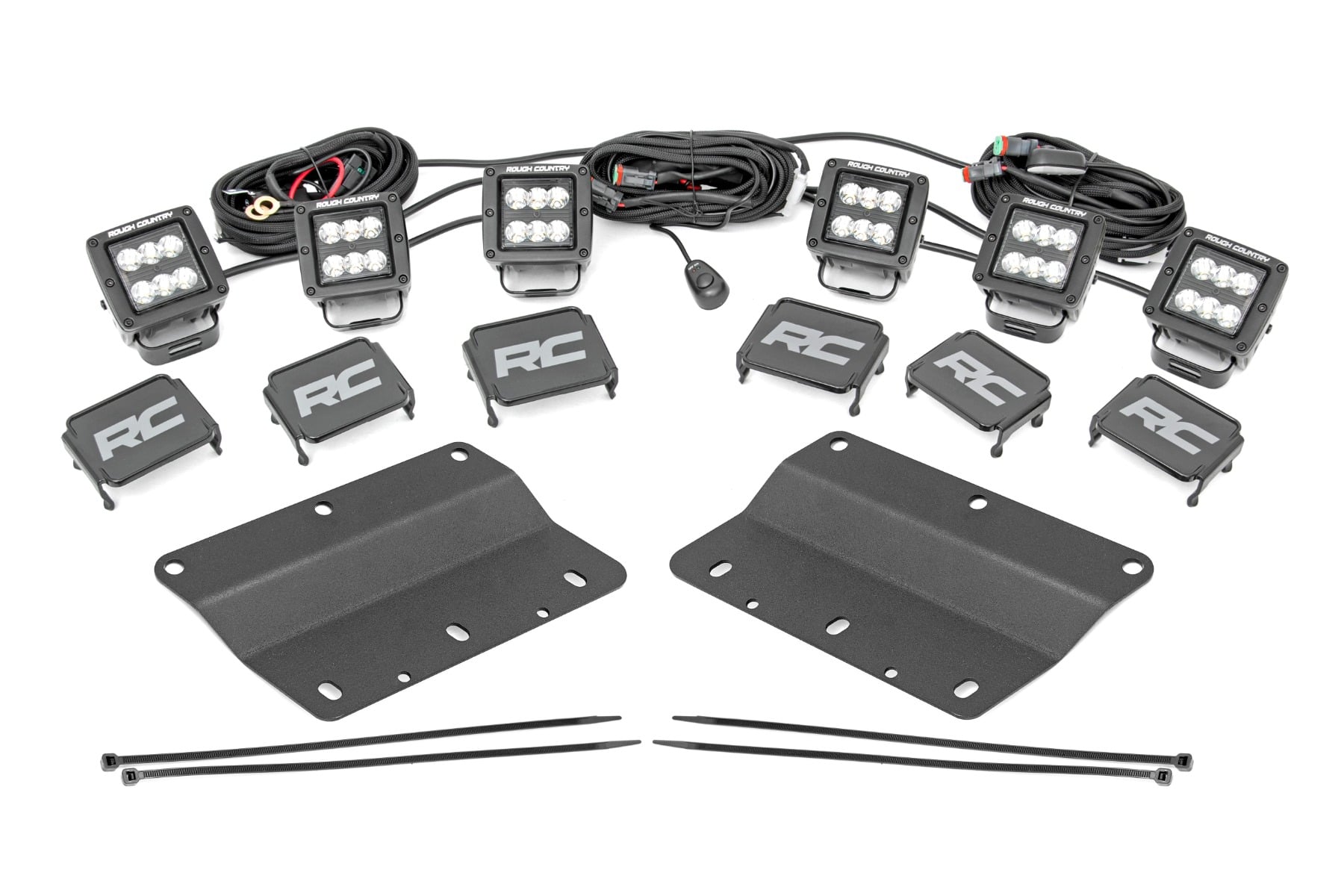 Rough Country LED Light Kit Fog Mount Triple 2″ Black Pair Spot/Flood Ford Bronco (21-26)