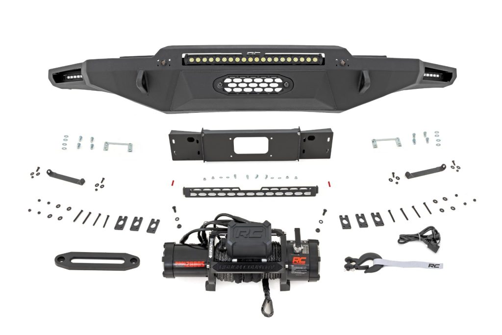 Rough Country Hybrid Front Bumper 12000S Blk LED w/ White DRL Toyota Tundra (22-26)