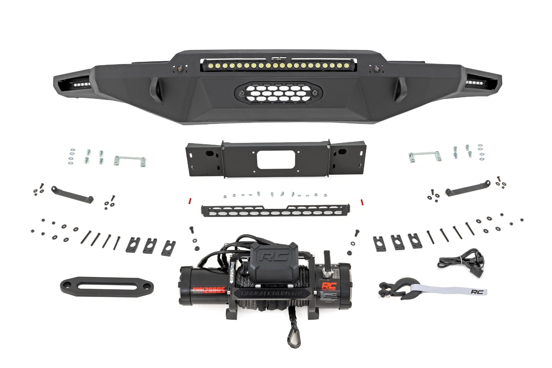 Rough Country Hybrid Front Bumper 12000S Blk LED w/ White DRL Toyota Tundra (22-26)