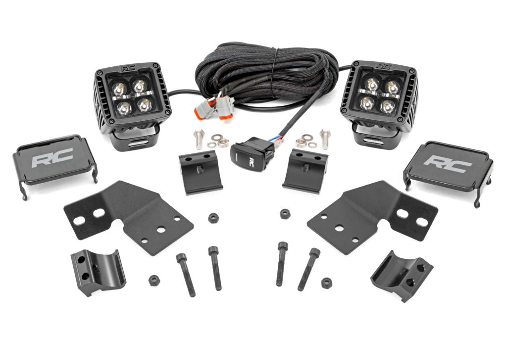 Rough Country LED Light Kit Front Mount 2″ Black Pair Amber DRL Polaris XPEDITION XP 5