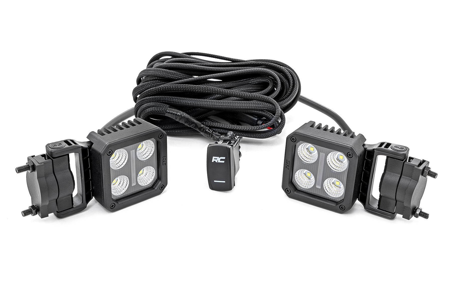 Rough Country Black Series LED Light Pair 2 Inch Flood Swivel Mount