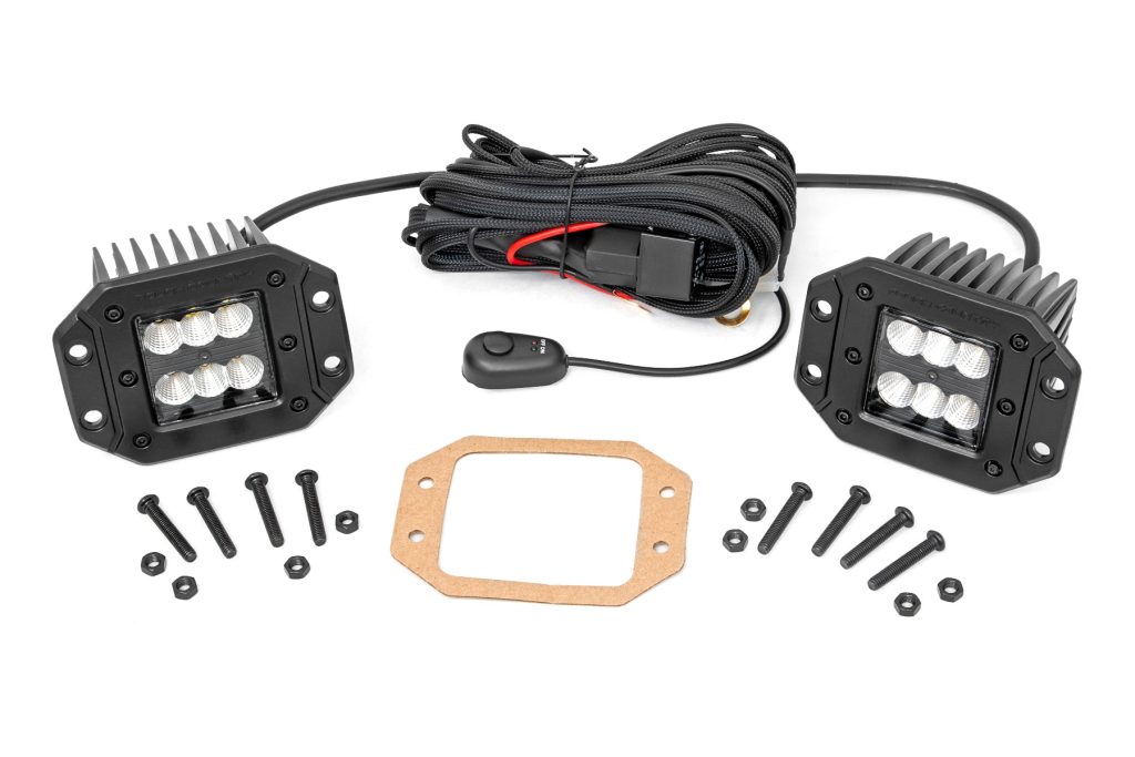 Rough Country 2 Inch Black Series LED Light Pods Pair Flood Flush Mount