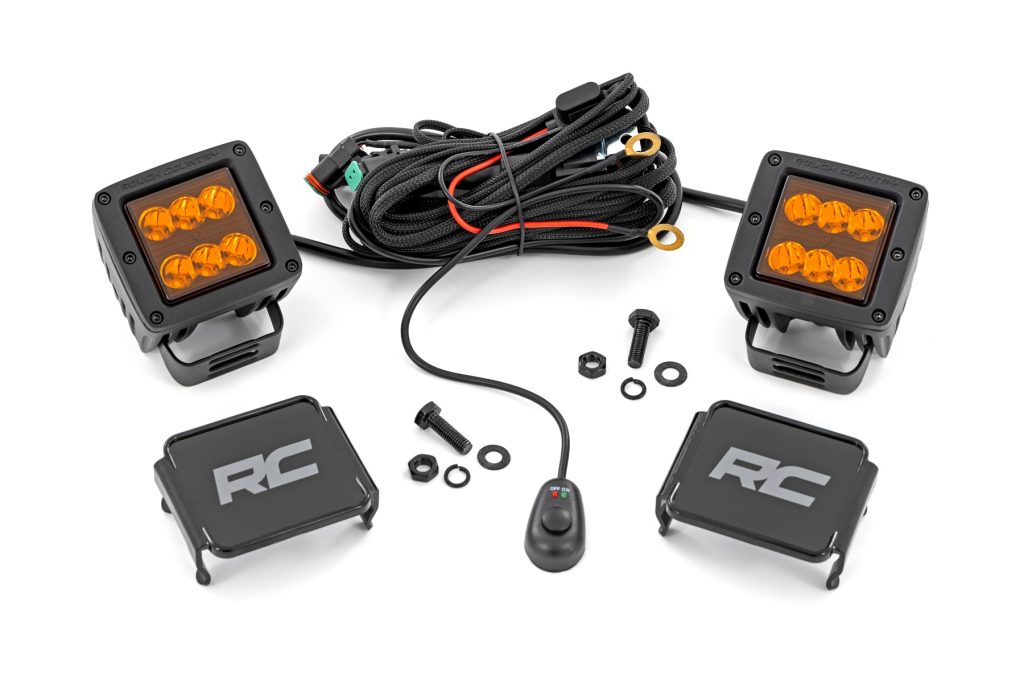 Rough Country 2 Inch LED Light Pods Spot Beam Amber Lens Square