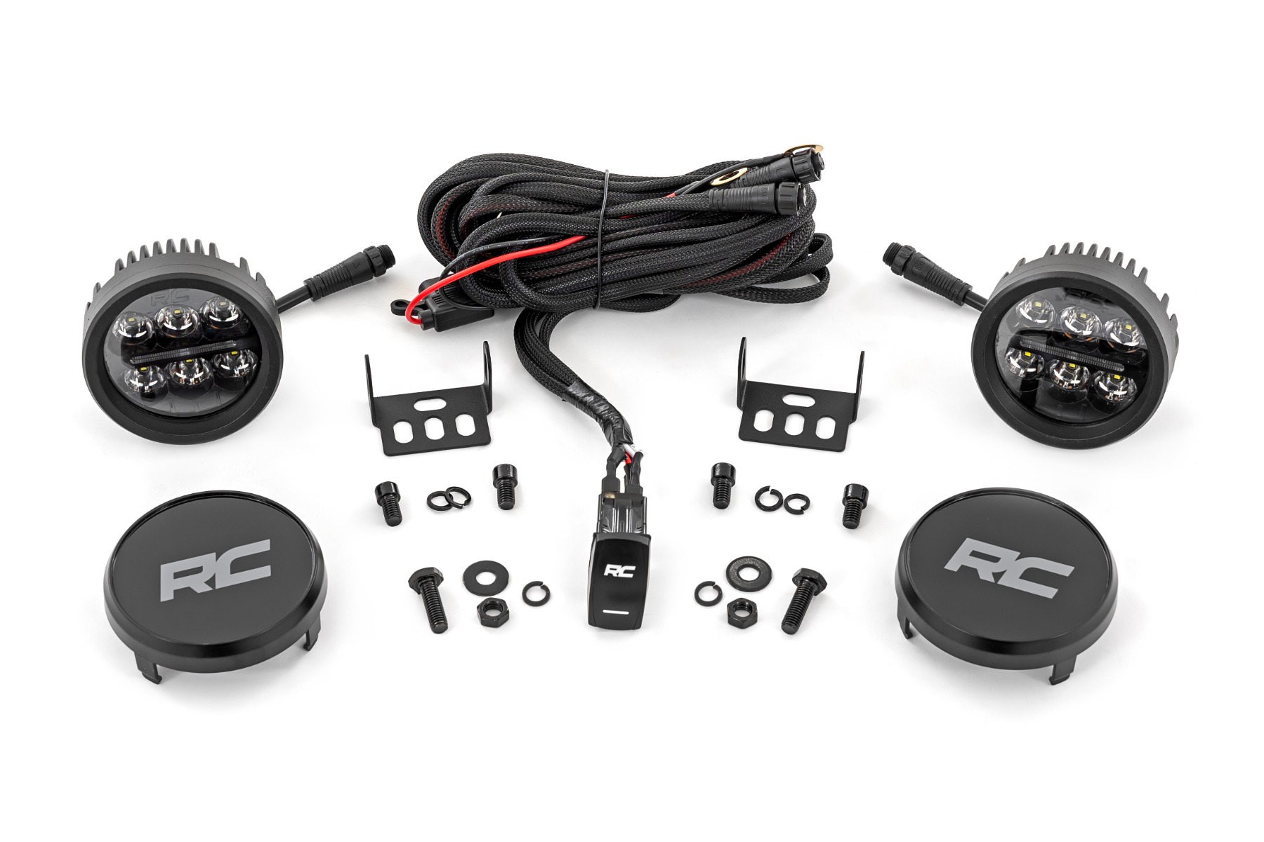 Rough Country Black Series Round LED Light Pair 3.5 Inch Amber DRL