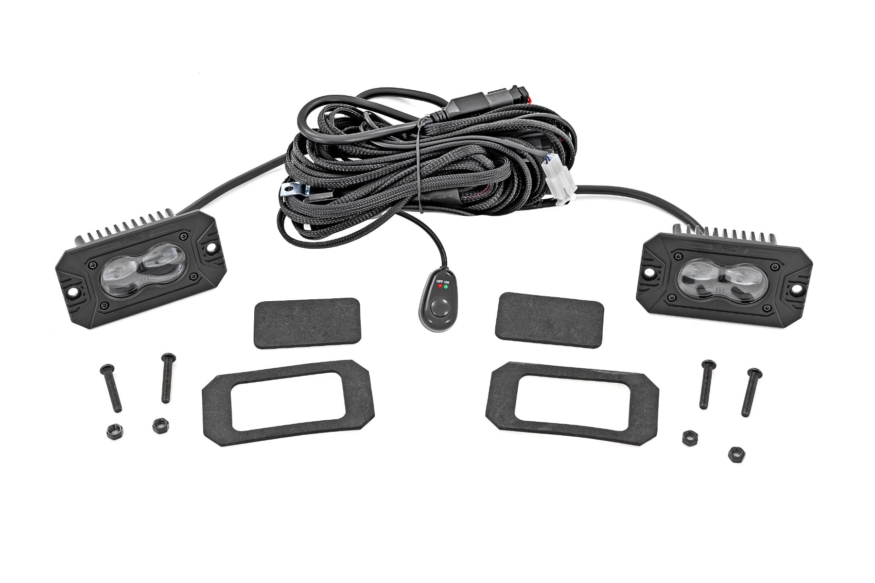 Rough Country 3x1.75 Inch Black Series LED Slim Aux SAE Fog Flush Mount Pair