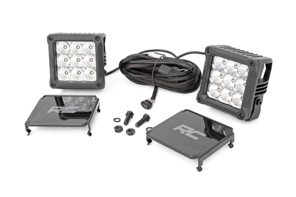 Rough Country 4 Inch Chrome Series LED Light Pods Square White DRL Pair
