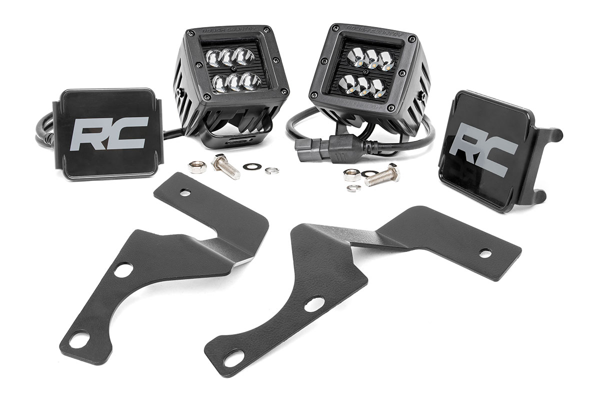 Rough Country LED Light Kit Ditch Mount 2β³ Black Spot Pair Toyota 4Runner (10-24)