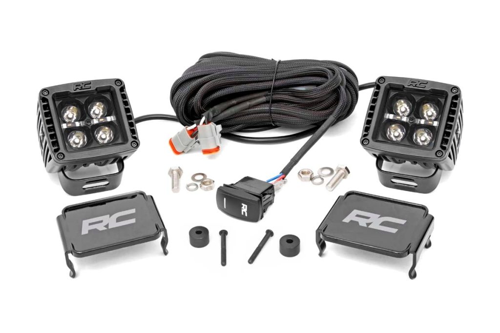 Rough Country LED Light Kit Cowl Mount 2″ Black Pair White DRL Jeep Gladiator JT/Wrangler JL (18-26)