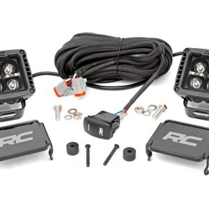 Rough Country LED Light Kit Cowl Mount 2″ Black Pair White DRL Jeep Gladiator JT/Wrangler JL (18-26)