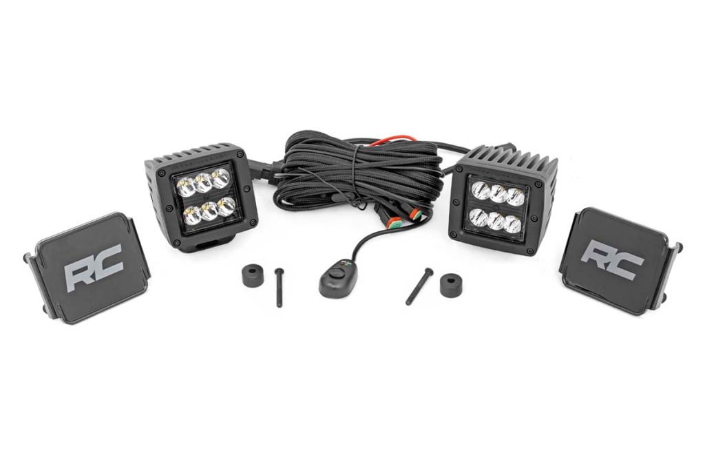 Rough Country LED Light Kit Cowl Mount 2β³ Black Pair Jeep Gladiator JT/Wrangler JL (18-26)