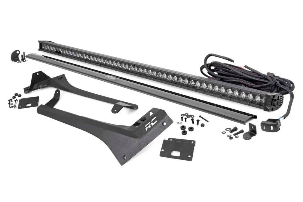 Rough Country LED Light Kit Windshield 50″ BLK Single Row WHT DRL Jeep Gladiator JT/Wrangler JL (18-26)