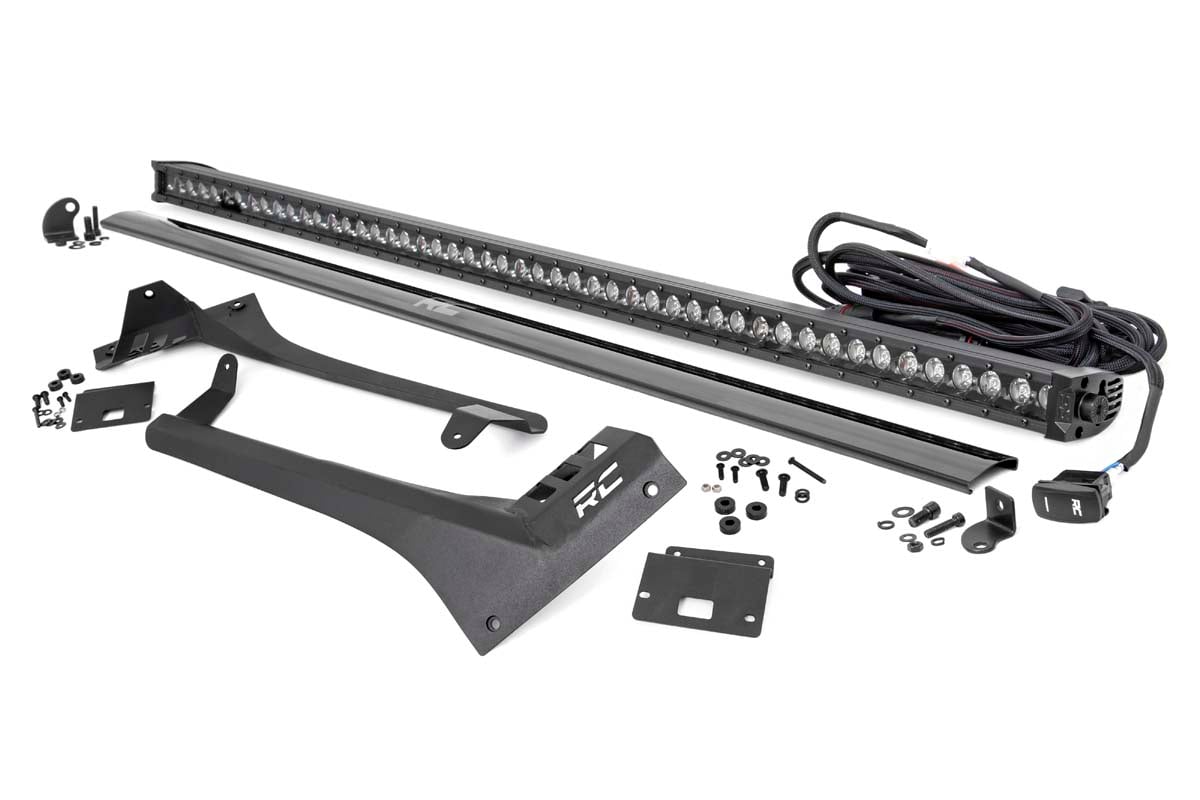 Rough Country LED Light Kit Windshield 50β³ BLK Single Row WHT DRL Jeep Gladiator JT/Wrangler JL (18-26)