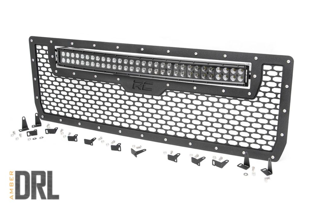 Rough Country Mesh Grille 30β³ Dual Row LED Black Amber DRL GMC Sierra 1500 (14-15)