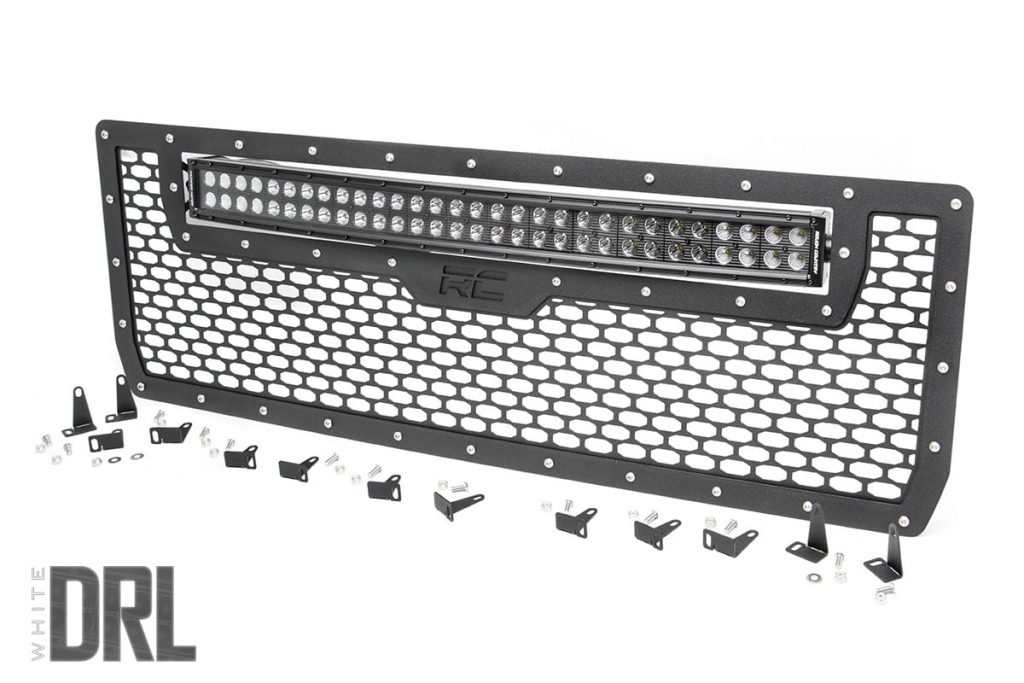 Rough Country Mesh Grille 30β³ Dual Row LED Black White DRL GMC Sierra 1500 (14-15)